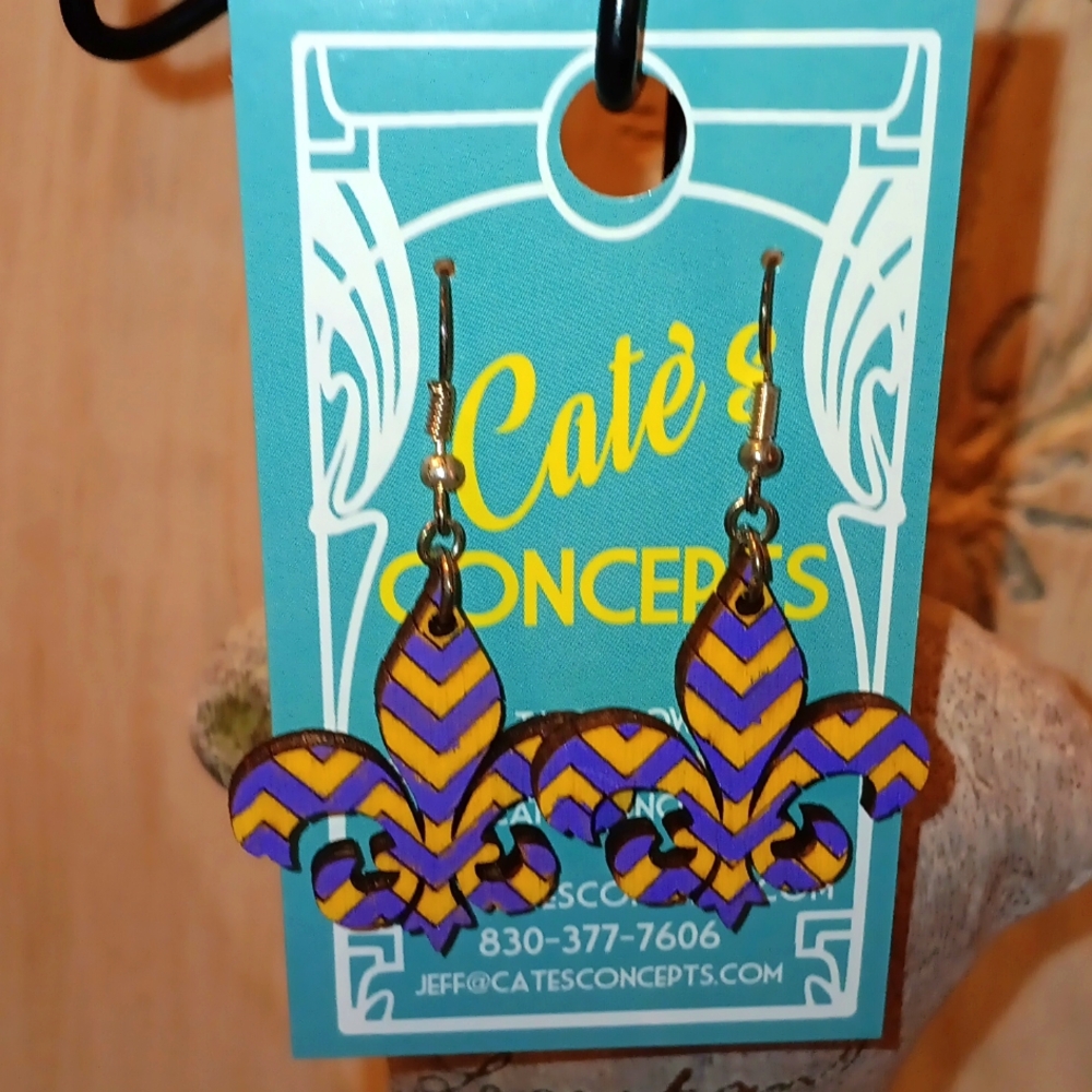 Purple and Gold Fleur-de-Lis Earrings